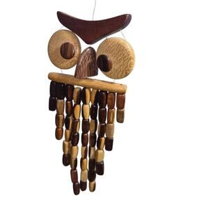 Vintage Wooden Owl Hanging Mobile/ Wind Chime 8" Wooden Beads